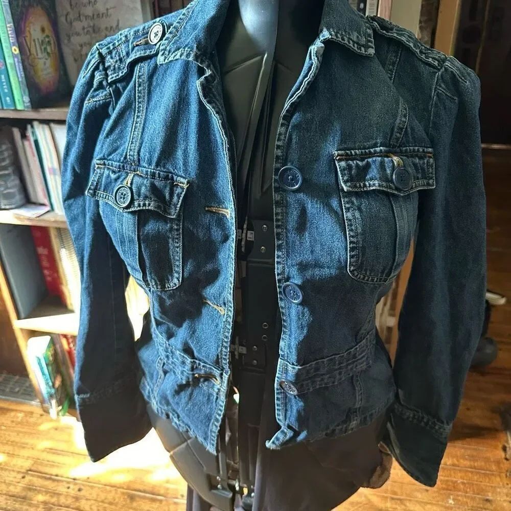American Eagle denim fitted classic moto S jacket
